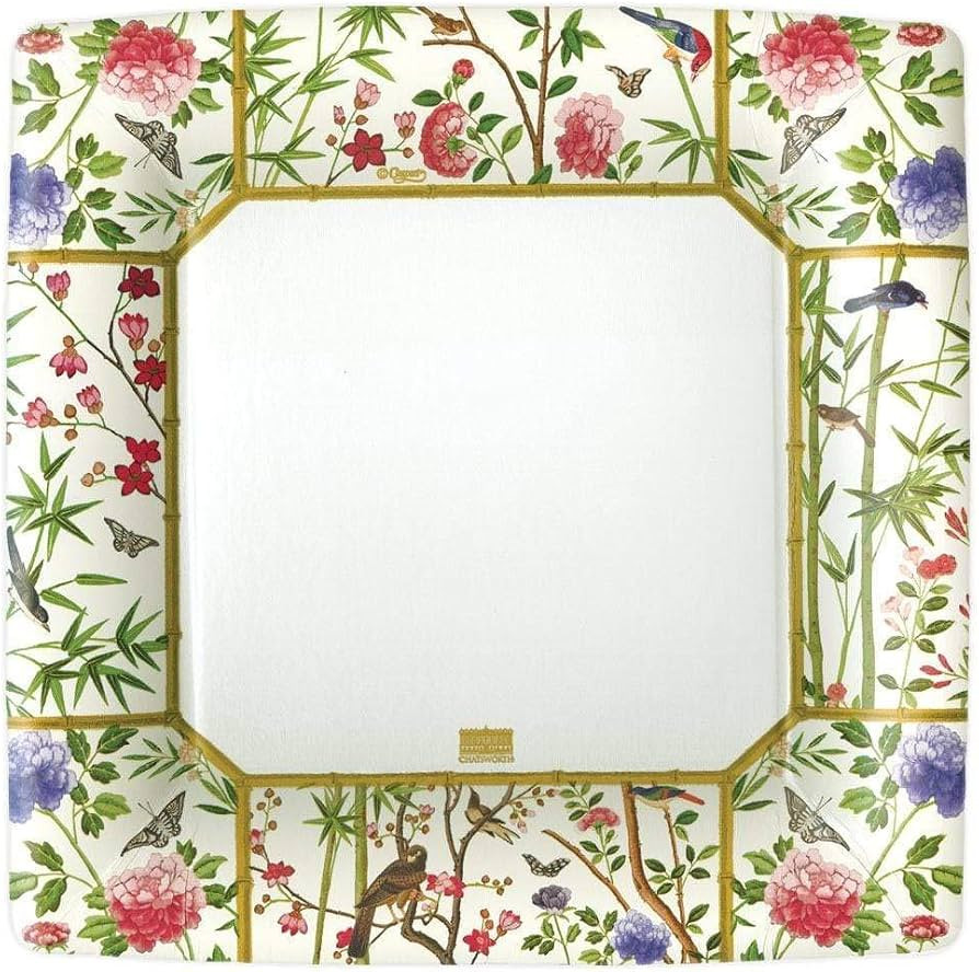 Caspari Chinese Wallpaper Square Paper Dinner Plates in Cream - 16 Count | Amazon (US)
