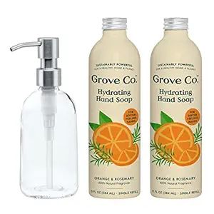 Grove Co. Hydrating Gel Hand Soap Refills (2 x 13 Fl Oz) + 1 x Reuseable Glass Soap Dispenser, Pl... | Amazon (US)