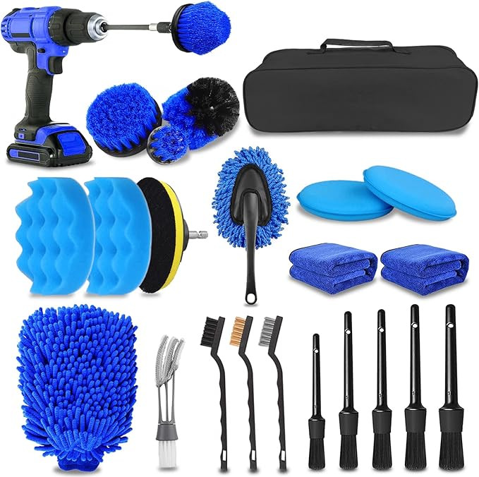 XCVBDE 24Pcs Car Detailing Kit, Car Detailing Brush Set, Auto Detailing Drill Brush Set, Car Clea... | Amazon (US)
