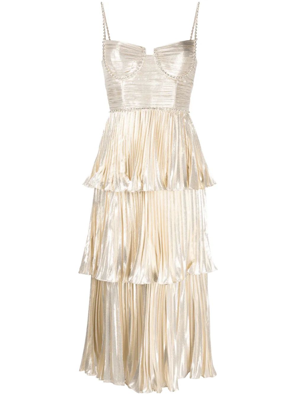 metallic tiered midi dress | Farfetch Global