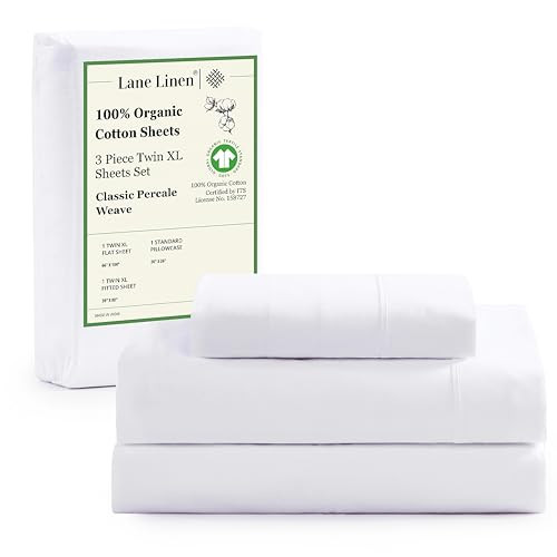 LANE LINEN 100% Organic Cotton White Twin XL Sheets Set 3-Piece Pure Percale Soft Bedding Breathable Fits Mattress Upto 15" Deep | Amazon (US)