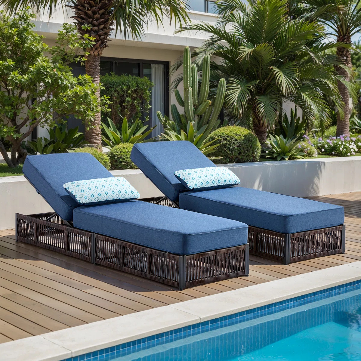 Clybourn Outdoor Patio Swimming Pool Adjustable Wicker Chaise Lounge Chair With Cushion (Set Of 2... | Wayfair North America