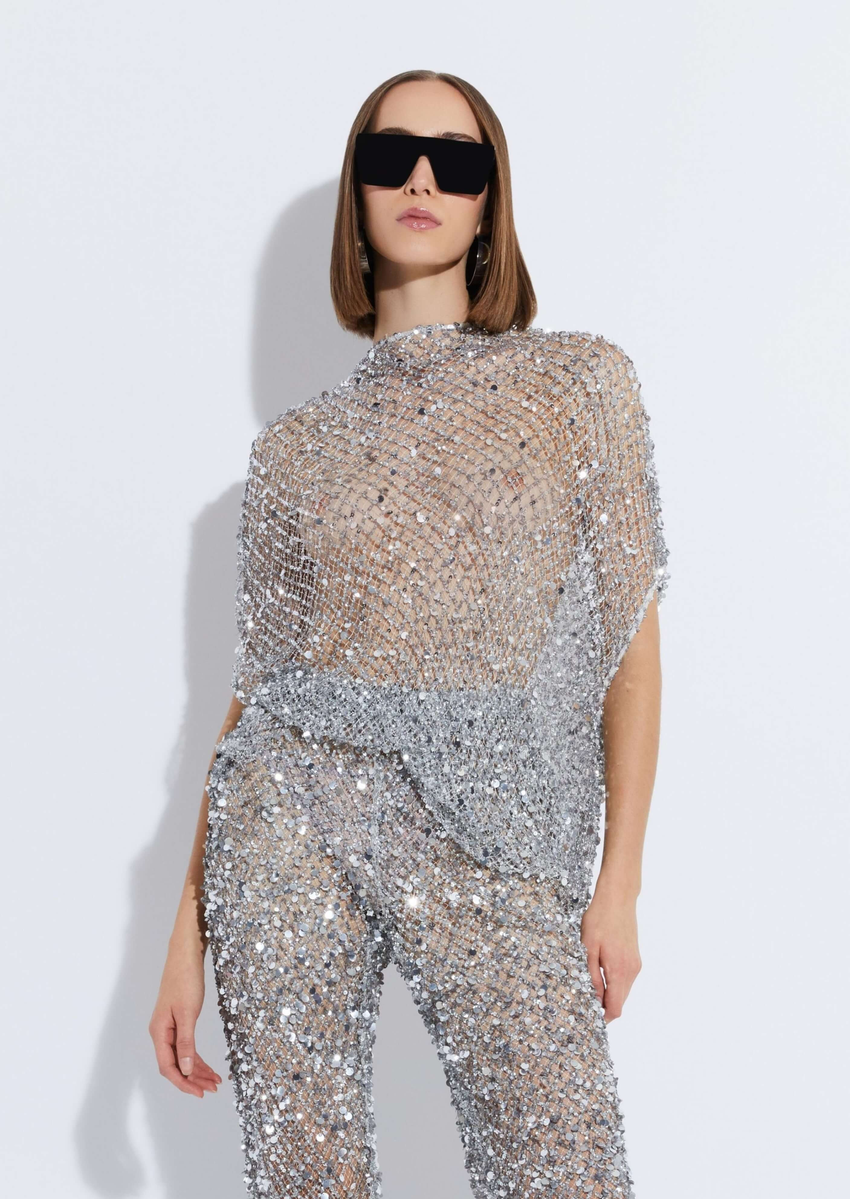 Mesh Sequin Cape Tee | LAPOINTE