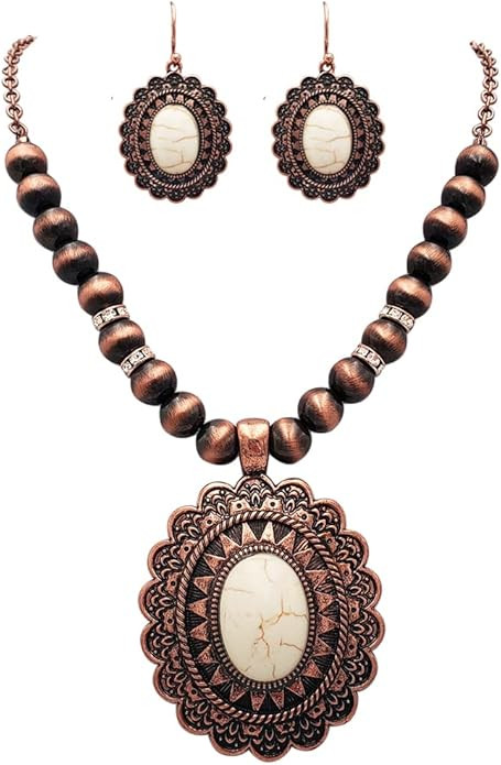Rosemarie & Jubalee Womens Cowgirl Chic Western Style Statement Concho Howlite Stone Pendant Neck... | Amazon (US)