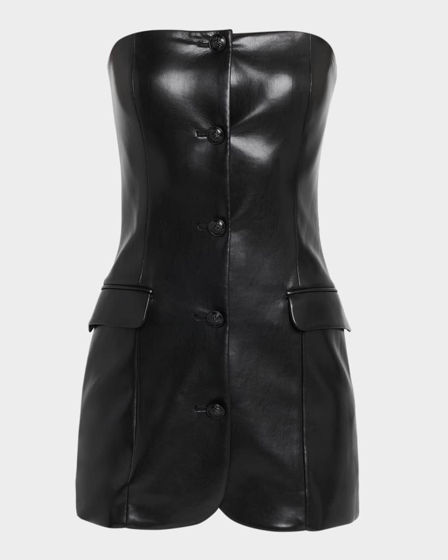 ALICE + OLIVIA Madison Strapless Vegan Leather Mini Dress | Neiman Marcus