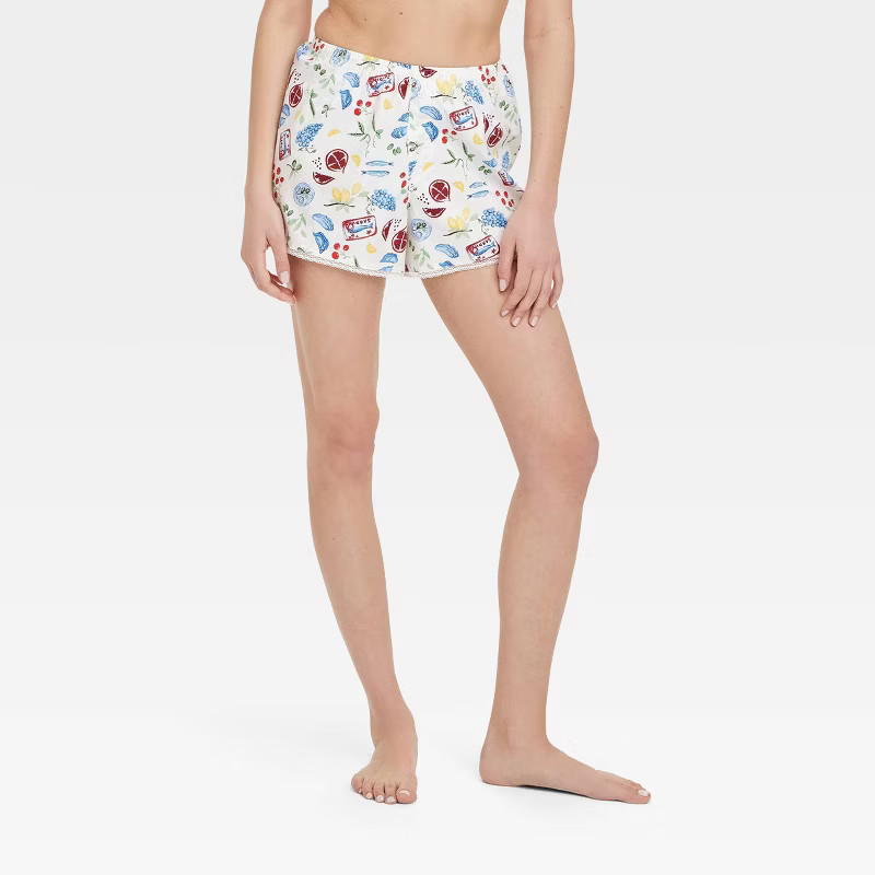 Women's Lace Trim Boxer Pajama Shorts - Colsie™ White Sketched Print XL | Target