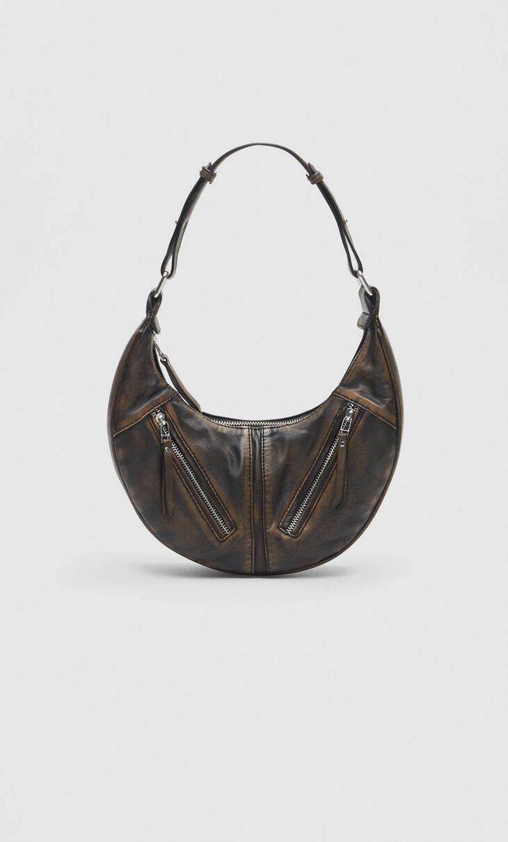 Leather moon bag - Women's See all | Stradivarius United Kingdom | Stradivarius (UK)