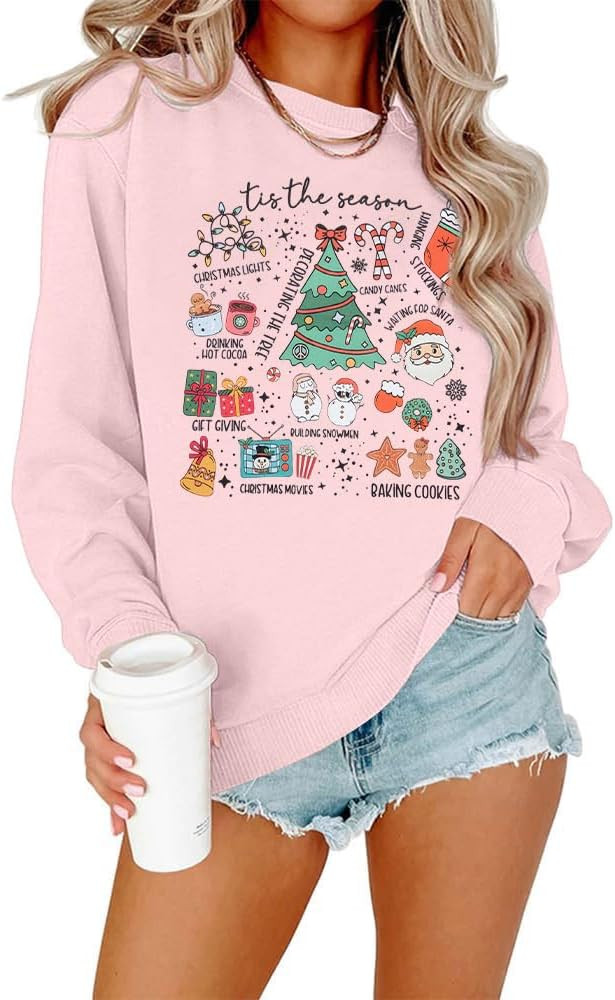 EGELEXY Christmas Sweatshirts for Women Tis the Season Christmas Outfits Merry Christmas Lightwei... | Amazon (US)