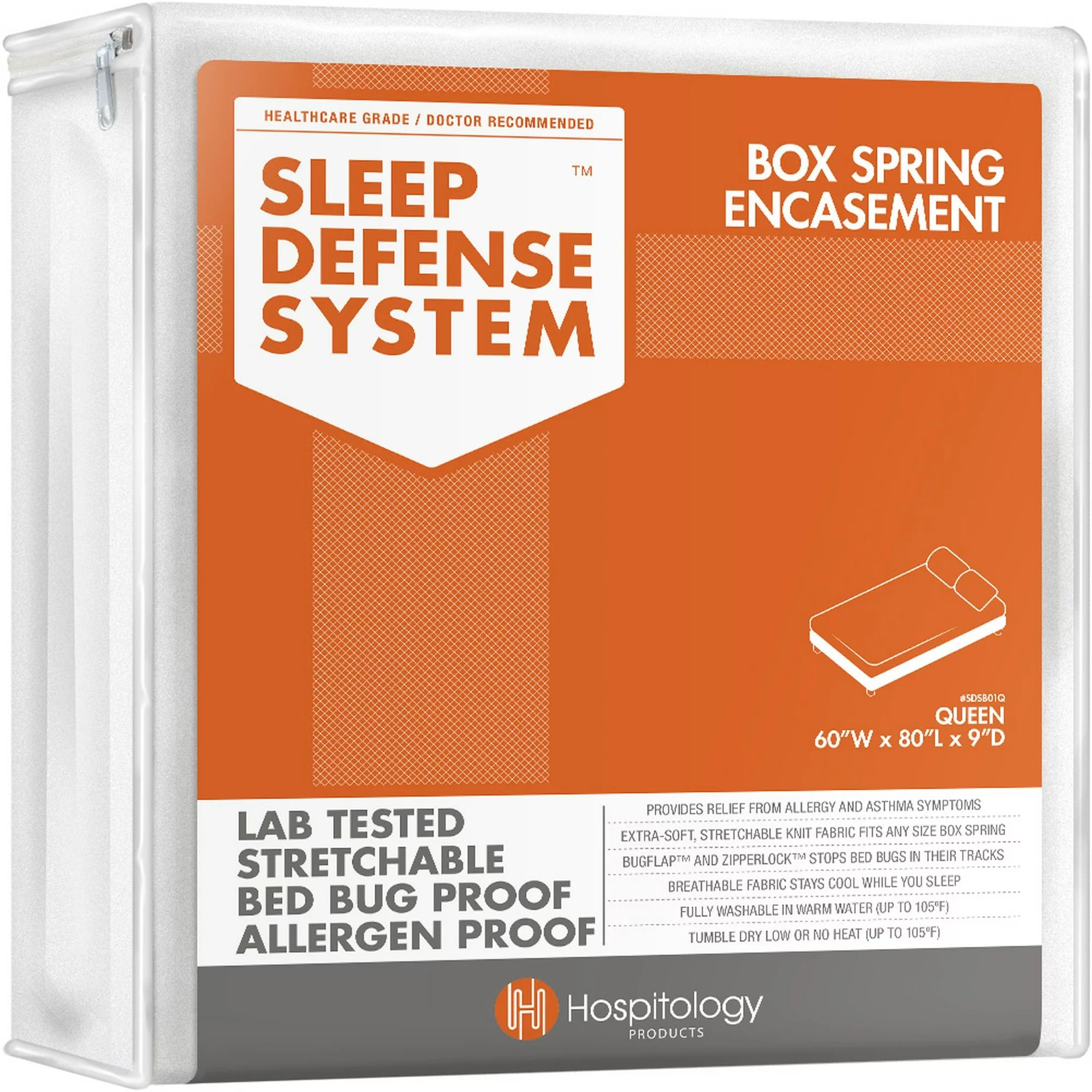 Hospitology Sleep Defense System Box Spring Encasement Bed Bug Proof Zippered Protector Queen 60"... | Walmart (US)