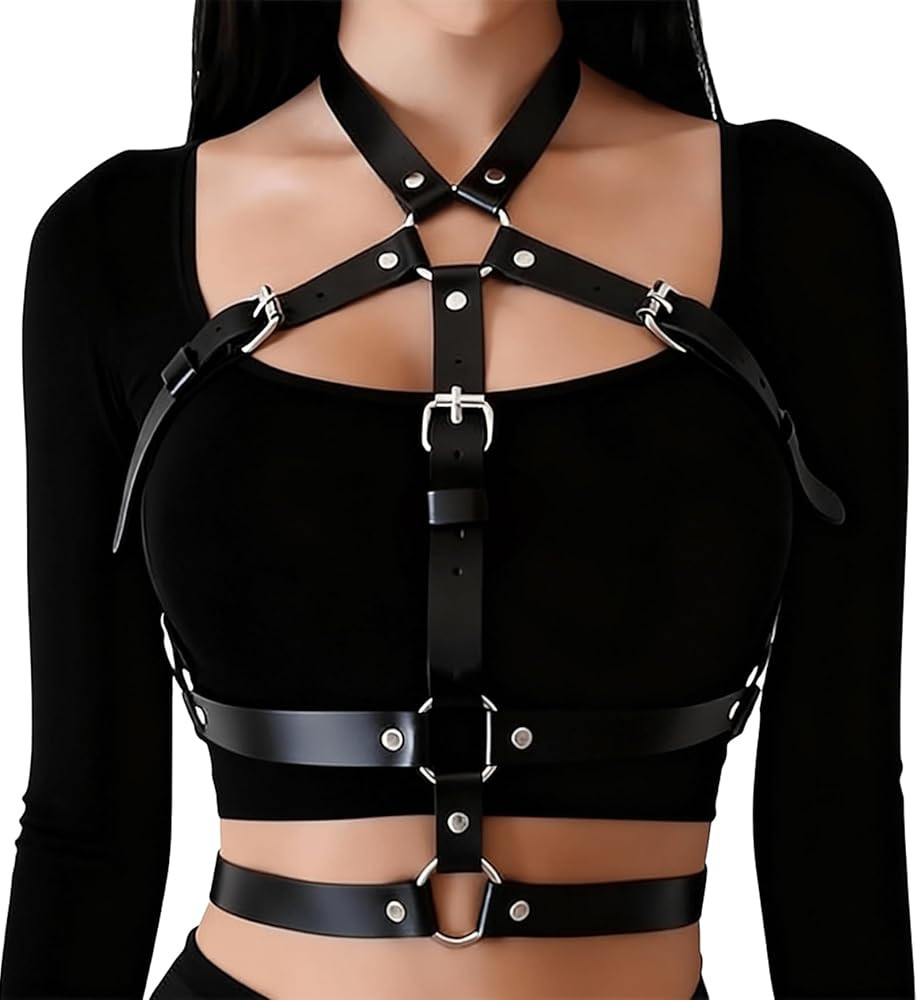 Punk Harness Belts for Woman Leather Chest Body Chain Belt Rave Halloween Accessories Belt Adjust... | Amazon (US)