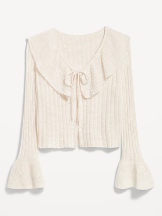 Wool-Blend Ruffle Tie-Front Cropped Cardigan | Old Navy (US)