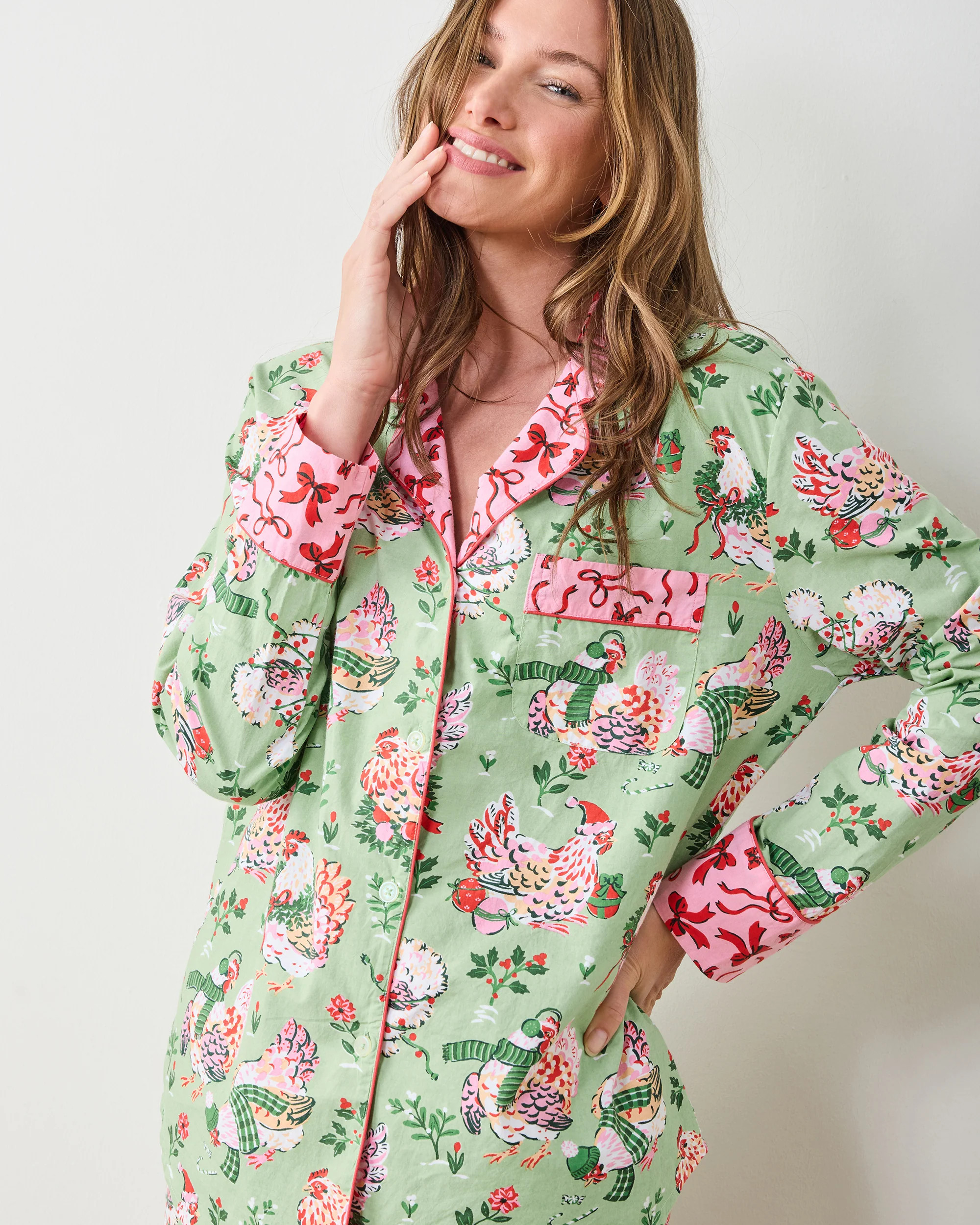 Holiday Hens - Petite Long PJ Set - Sage | Printfresh