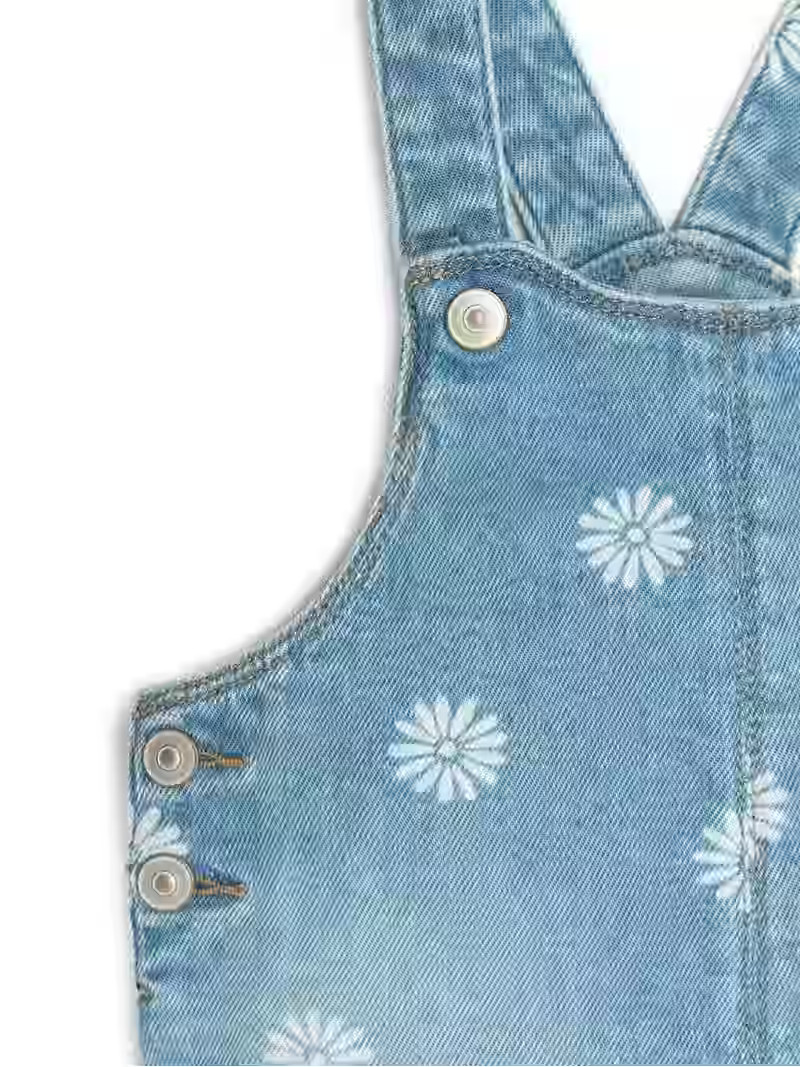 Wonder Nation Toddler Girls Floral Denim Shortalls, Sizes 12M-5T - Walmart.com | Walmart (US)