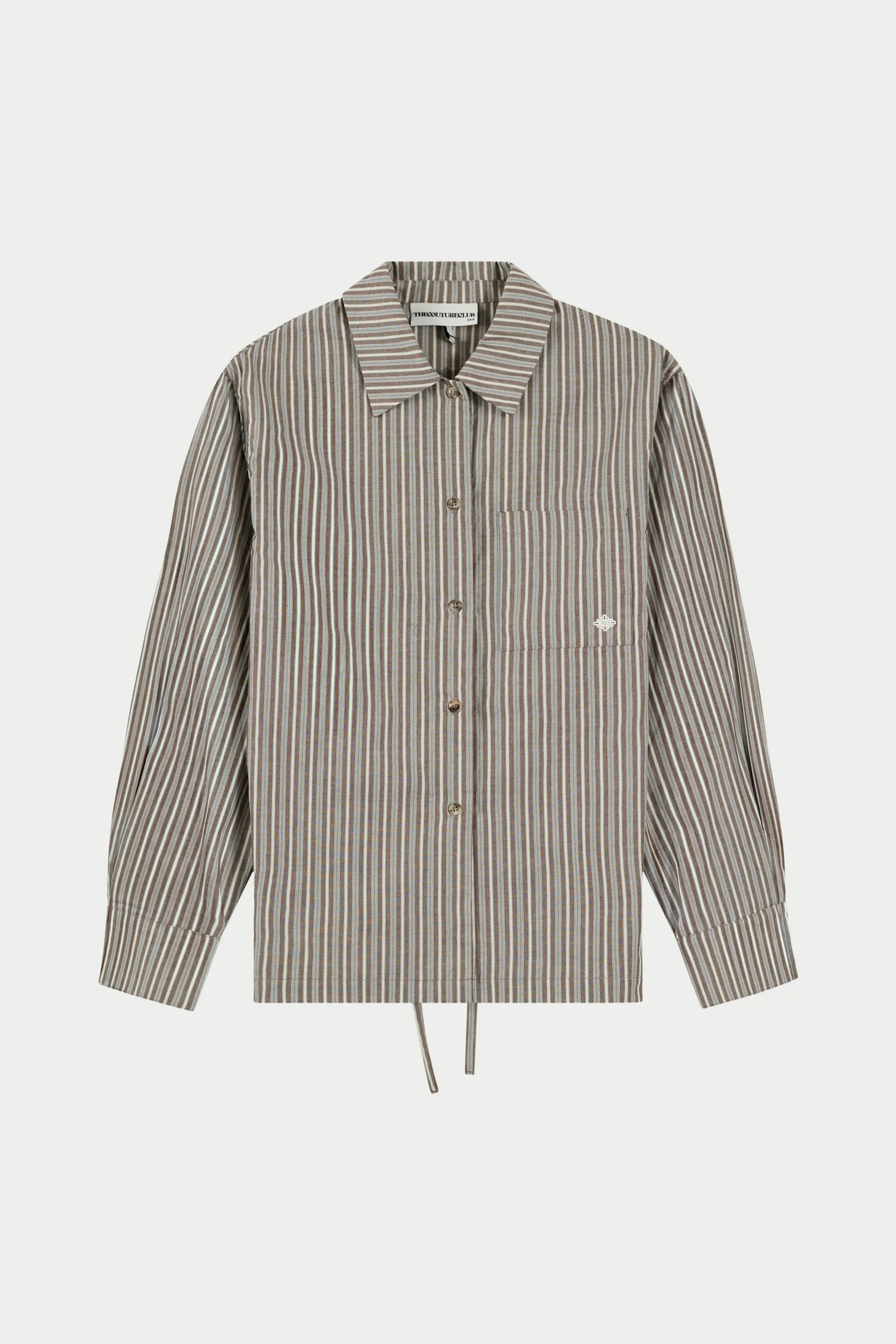 STRIPE TIE BACK EMBLEM SHIRT - KHAKI | The Couture Club