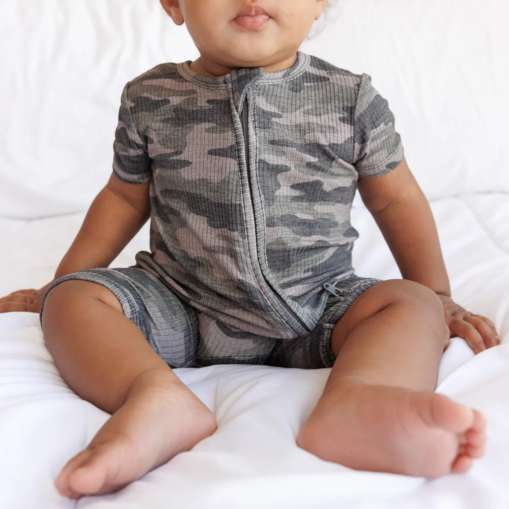 SHORTIE ZIP ROMPER - Chris Camo Ribbed | millie + roo