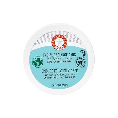First Aid Beauty Facial Radiance Pads, Daily AHA Exfoliating Pads with Glycolic & Lactic Acid, Tone & Brighten, Minimize Pores, Makeup Prep, Compostable, 28 ct | Amazon (US)