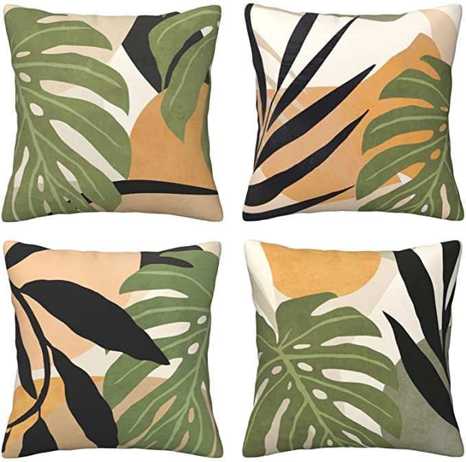 GUCOON Abstract Art Tropical Leaves Throw Pillow Cases 18 x 18, Outdoor Pillows Set of 4 Plant Pi... | Amazon (US)