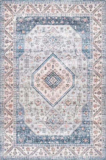 Blue Natasha Medallion Washable Area Rug | Rugs USA