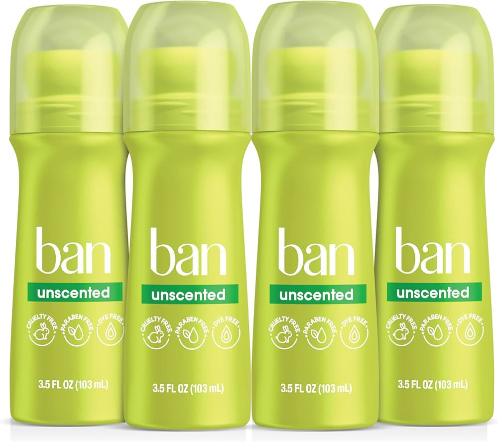 Ban Original Unscented 24-hour Invisible Antiperspirant, 3.5oz Roll-on Deodorant, 4-pack, Underar... | Amazon (US)