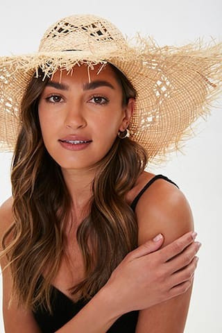 Forever 21 Frayed Floppy Straw Hat , Natural/black | Forever 21 (US)