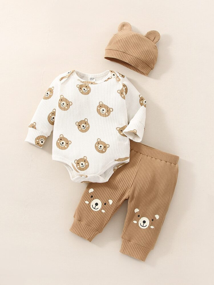 Newborn Baby Cartoon Graphic Bodysuit & Pants & Hat | SHEIN