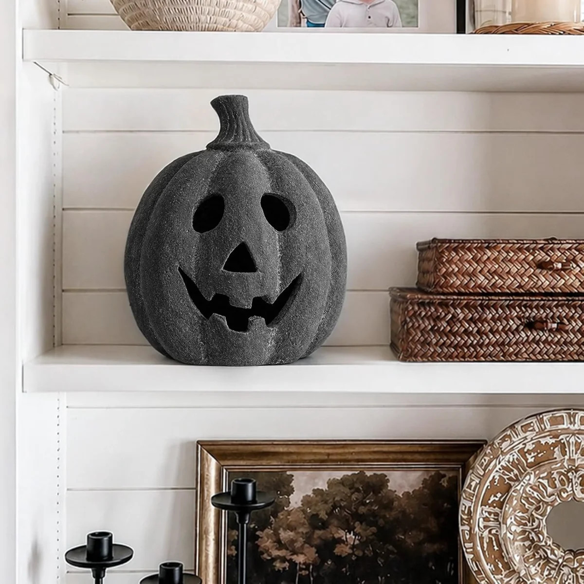 Halloween Decorations - Black Handmade Terracotta Jack O Lantern Pumpkin | 7.5"H Spooky Decoratio... | Wayfair North America