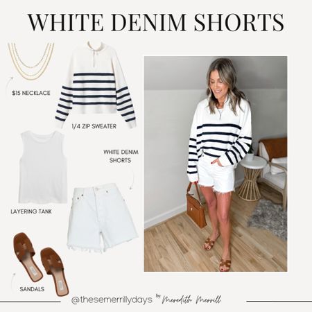 How to style long white denim shorts - 
Spring outfit 

#LTKunder50 #LTKstyletip #LTKunder100