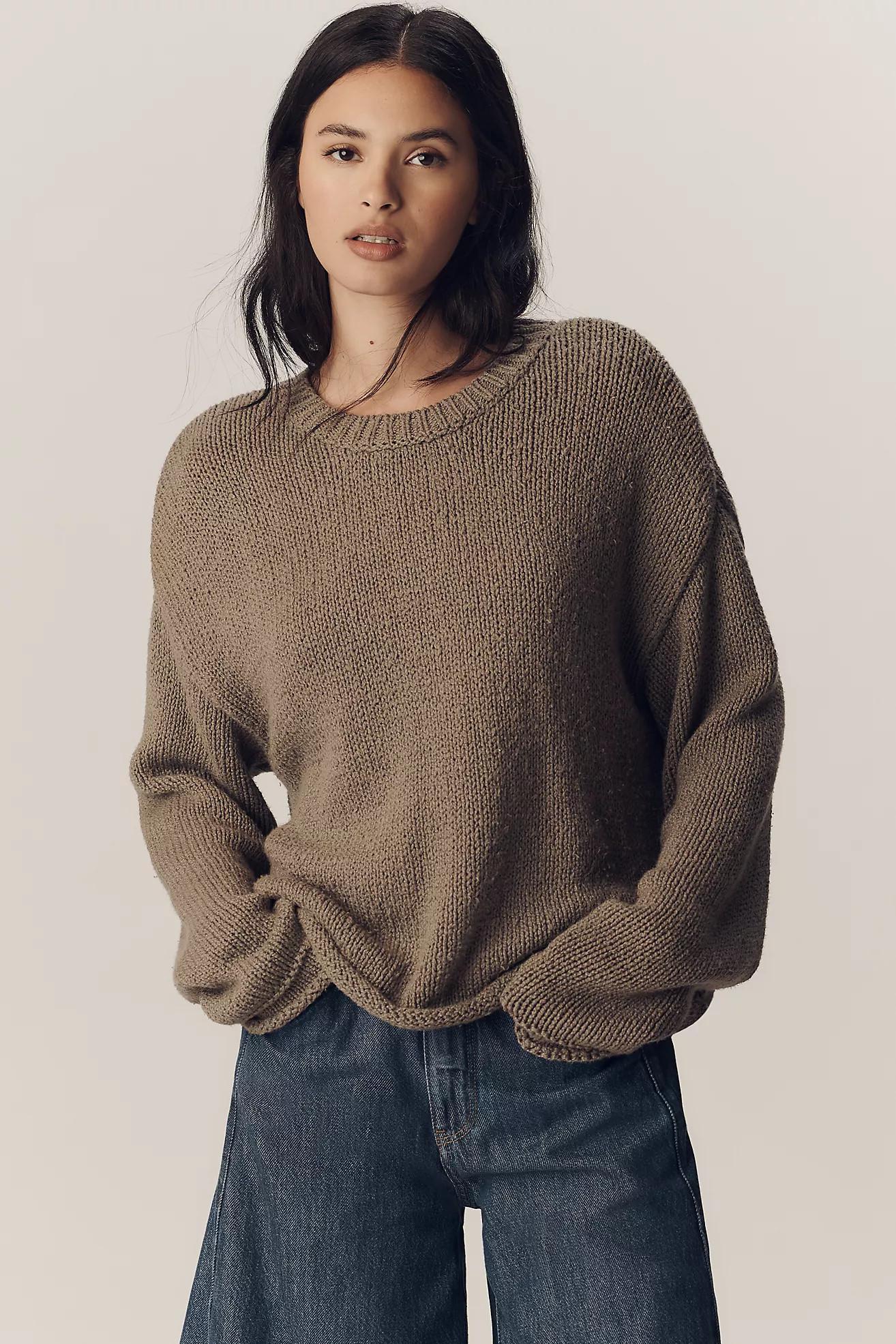 Pilcro Cotton Oversized Roll-Hem Pullover Sweater | Anthropologie (US)