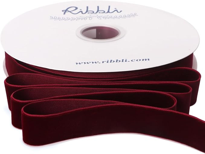 Ribbli Burgundy Velvet Ribbon 1 Inches Continuous 25 Yard Spool Green Christmas Ribbon for Gift W... | Amazon (US)