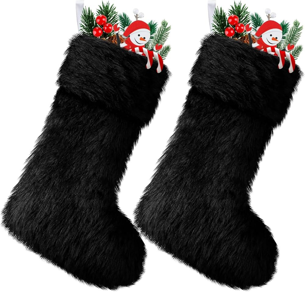 JOVITEC 2 Pieces 20 Inch Black Christmas Stockings Faux Fur Snowy Christmas Stockings Xmas Firepl... | Amazon (US)