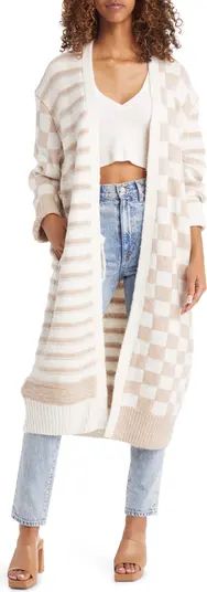 Topshop Checkerboard & Stripe Long Cardigan | Nordstrom | Nordstrom