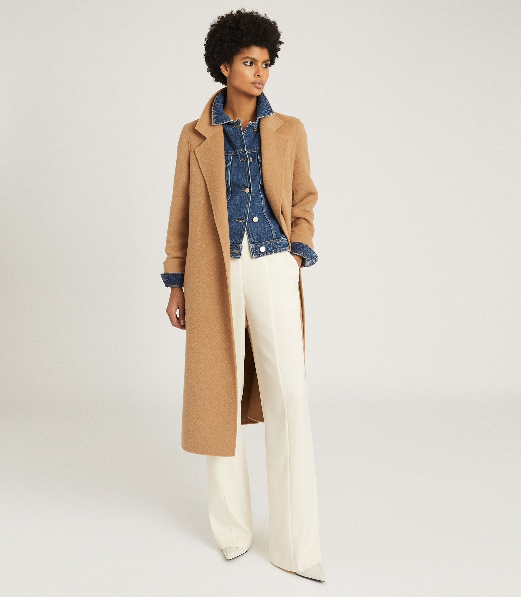 Reiss Leah - Wool Blend Longline Overcoat in Camel, Womens, Size 0 | Reiss (Global - Non UK)