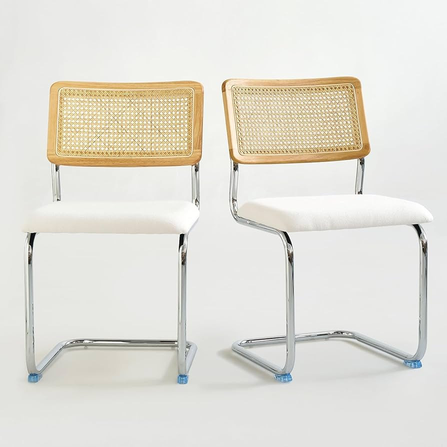 GrandNoor White Rattan Dining Chairs,Wooden Mid-Century Modern Kitchen Chairs, Armless Mesh Back ... | Amazon (US)
