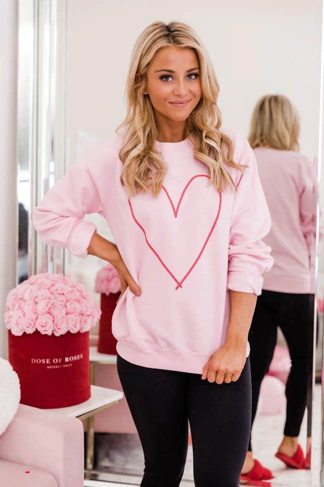Heart Outline Light Pink Graphic Sweatshirt | The Pink Lily Boutique