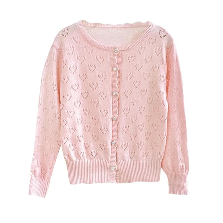 Favoffer Baby Girls Solid Color Knit Cardigan Round Neck Long-Sleeve Outerwear Casual Heart Hollo... | Walmart (US)