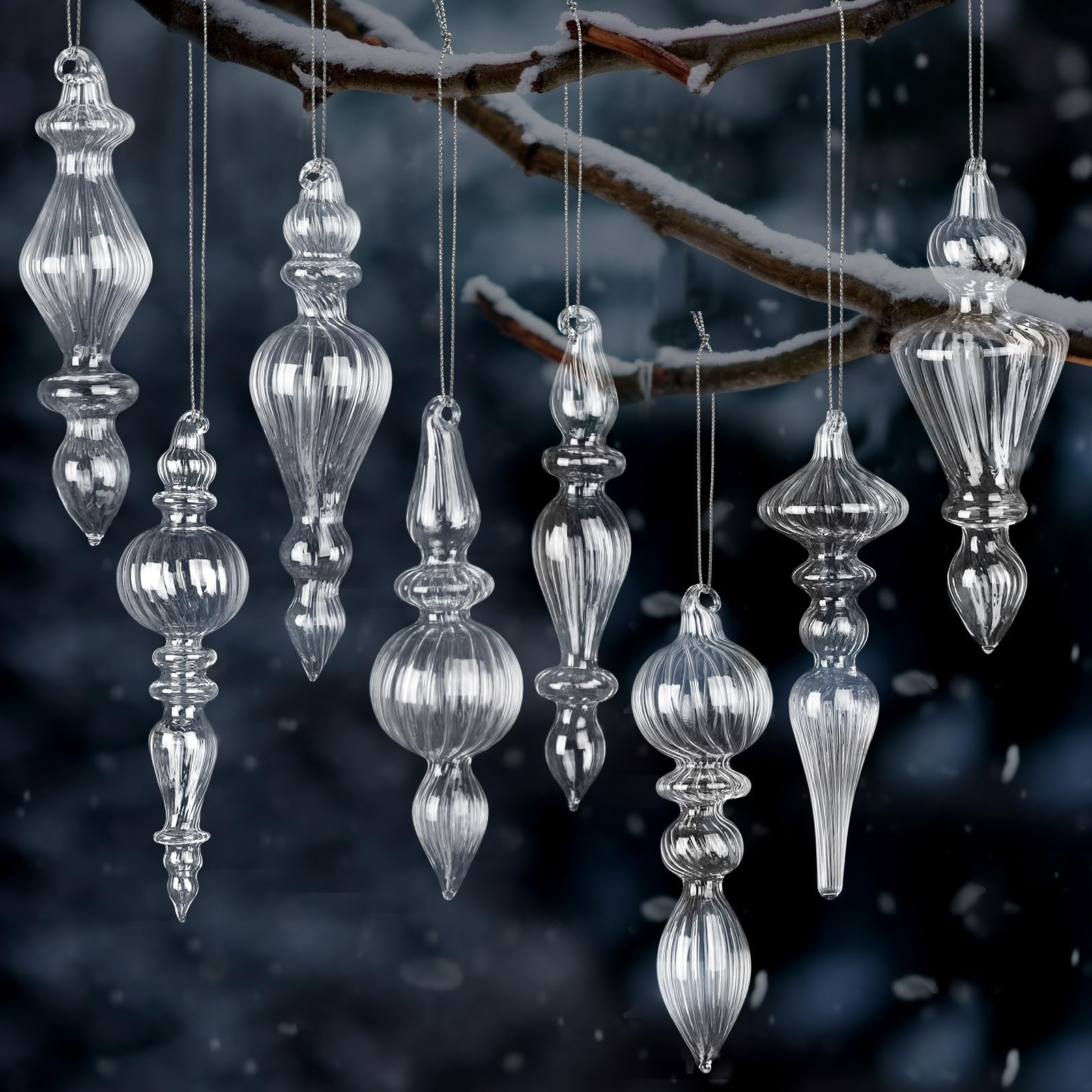 Mifoci 8 Pcs 6 Inch Mercury Glass Finial Christmas Ornaments Hanging Christmas Finials Glass Orna... | Amazon (US)
