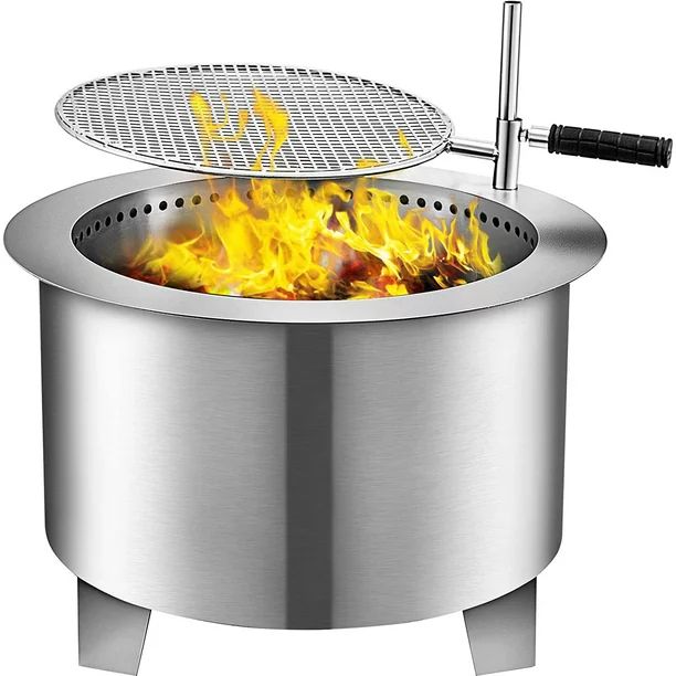 VEVOR Stainless Steel Wood Burning Fire Pit, 22 inch Bonfire Fire Pit Patio Fire Pit with Detacha... | Walmart (US)