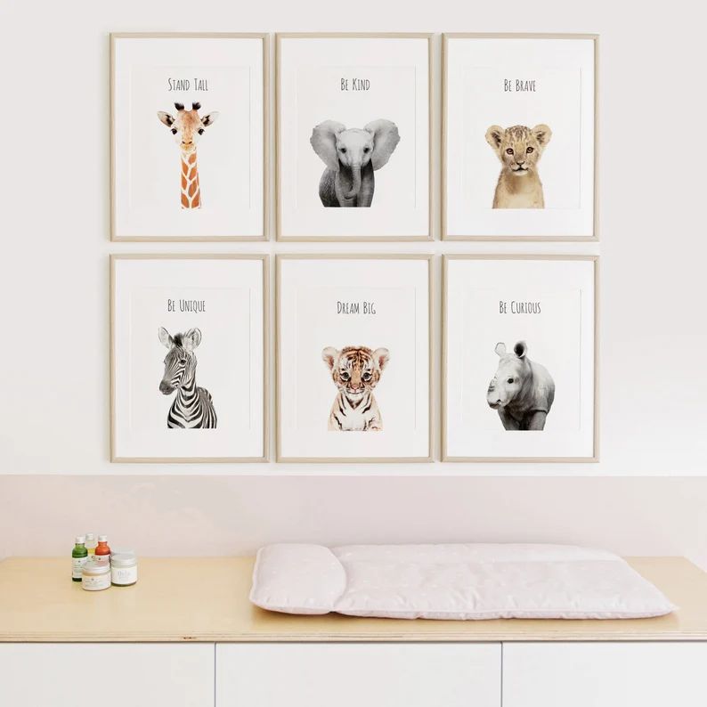 Safari nursery prints, Set of 6 Prints, Nursery decor, Nursery wall art, Baby Animal prints for n... | Etsy (US)