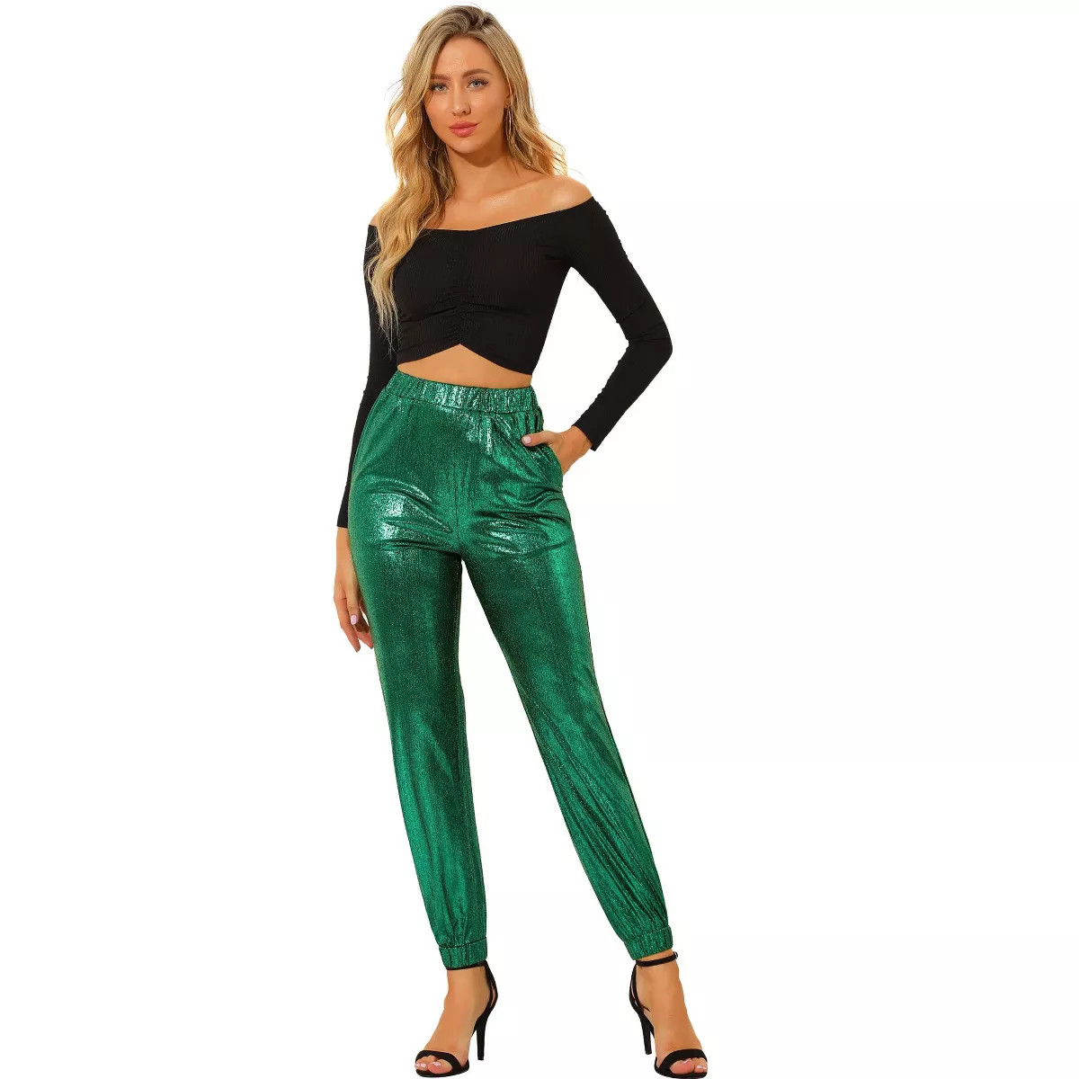 INSPIRE CHIC Women's Metallic Shiny Sparkle Elastic Waist Pants | Target