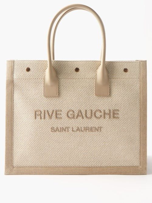 Saint Laurent - Rive Gauche Embroidered-canvas Tote Bag - Womens - Beige | Matches (US)