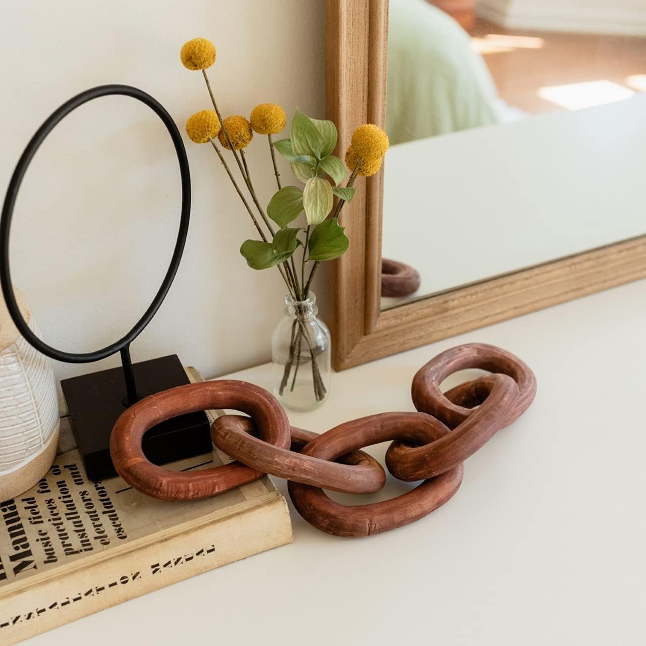 Decorative Wood Chain Link and Bead Garland Set | Hand Carved Pine Wood Chain Decor | Modern Farmhou | Amazon (US)