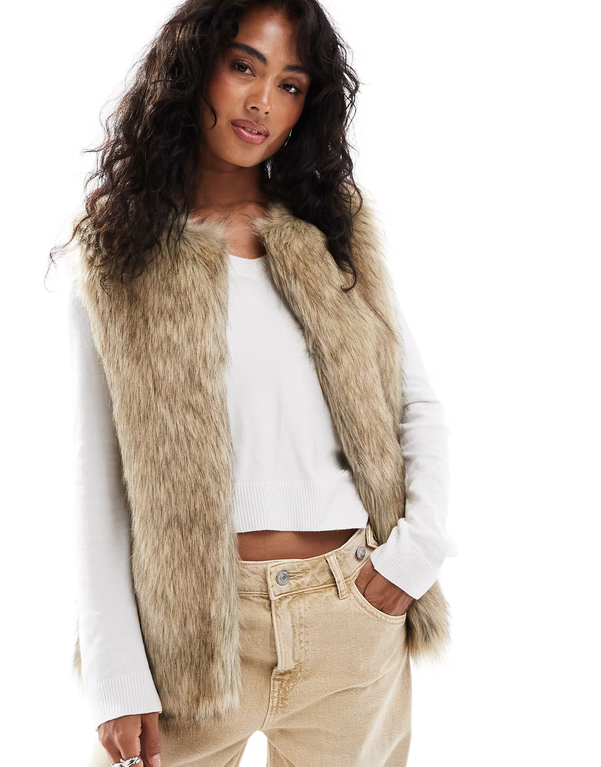 Stradivarius faux fur gilet in brown | ASOS (Global)