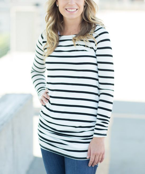 Black & White Stripe Crewneck Tunic - Women | zulily