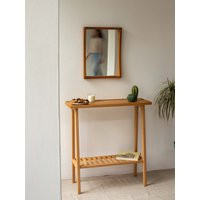 Wood Frame Wall Mirror, Modern Handcrafted Oak Curvy Edge Small Deep Rectangle Wooden Mirror | Etsy (US)