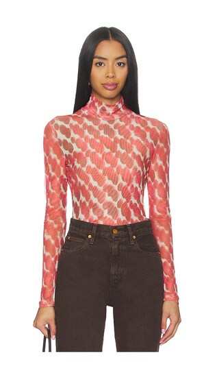 Bardot Alba Long Sleeve Mesh Top in Red. - size S | Revolve Clothing (Global)