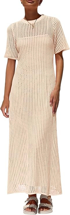 PRETTYGARDEN Womens Eyelet Cover Up Dress 2025 Summer Vacation Resort Maxi Dresses Beach Short Sl... | Amazon (US)