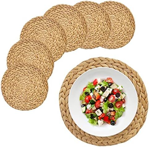 BARIEN 12 inches Woven Placemats Round Set of 6, Natural Water Hyacinth Weave Placemat for Dining Ta | Amazon (US)
