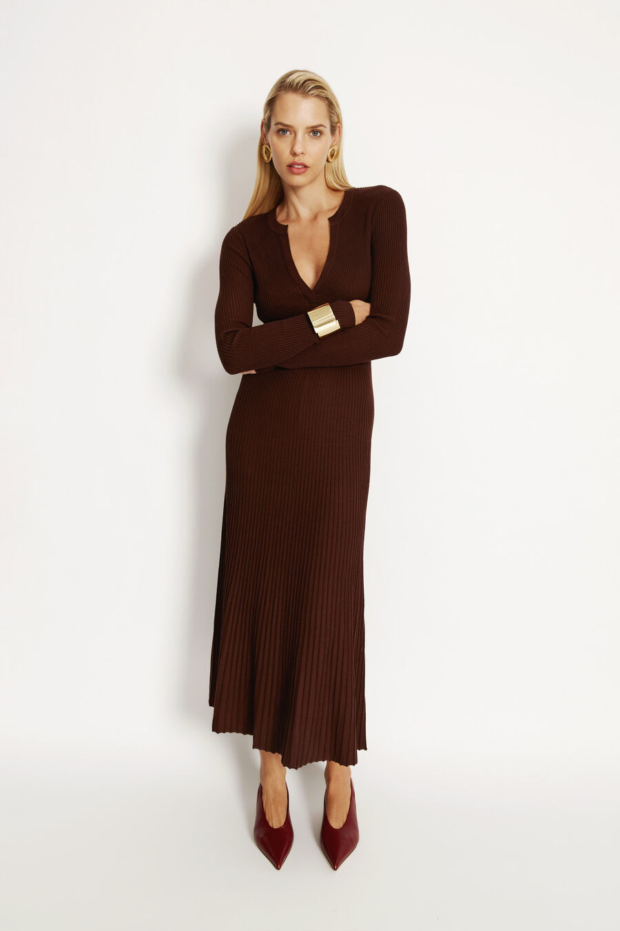 hattie knit midi dress in chocolate | Bardot (US)