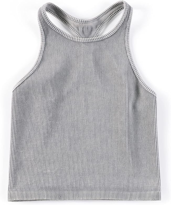 ODODOS Women's Crop 3-Pack Washed Seamless Rib-Knit Camisole Crop Tank Top | Amazon (US)