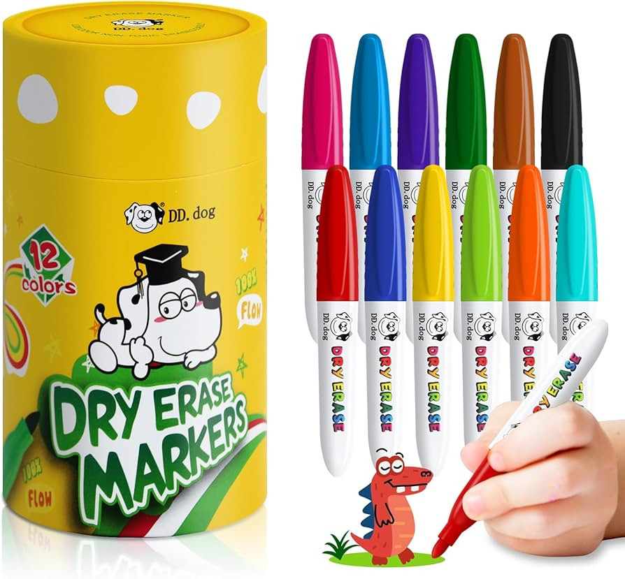 Mini Dry Erase Markers for Kids, Small 12 Colored Non-Toxic Fine Tip White board Markers, Low-Odo... | Amazon (US)